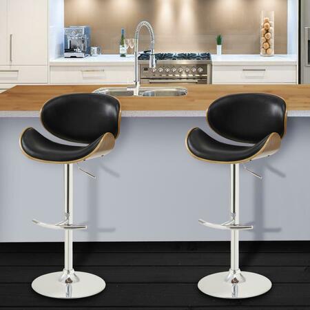 ARMEN LIVING Naples Swivel Barstool in Chrome with Black Faux Leather Walnut Veneer Back LCNABABLKWA